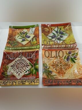 8 Certified International Small Candie Plate Olio Oliva Square 5.5” ~ 2 of Each